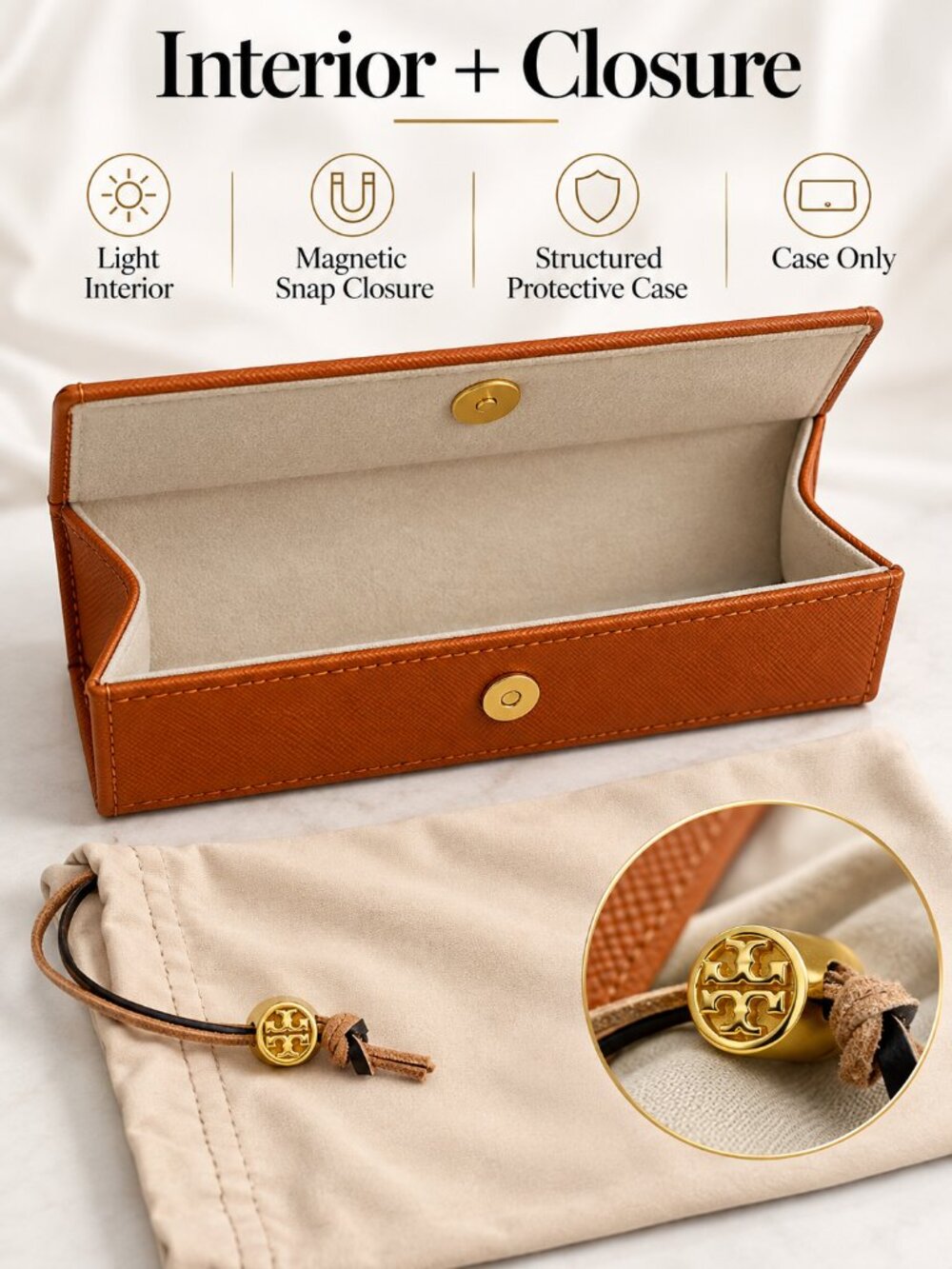 Tory Burch Brown Saffiano Eyewear Case with Dust Bag - Picture 5 of 6